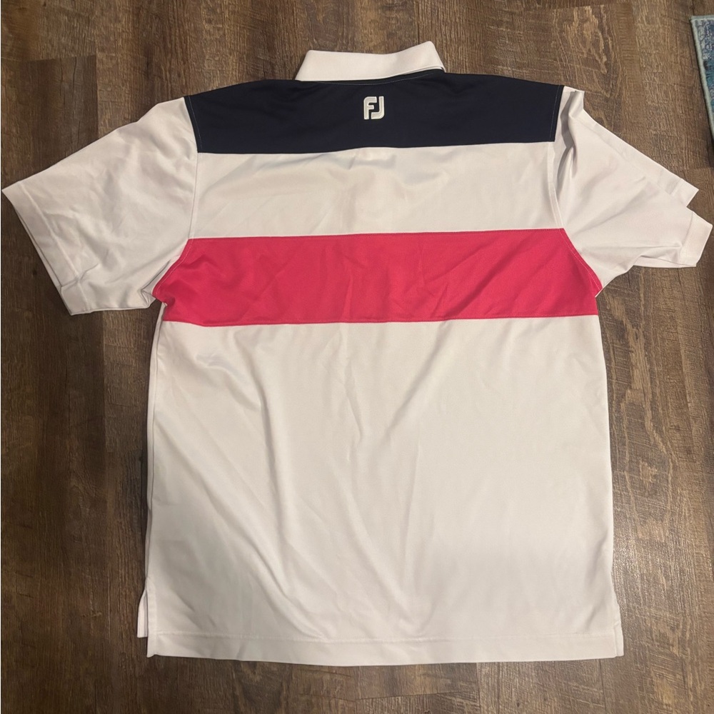 FootJoy Navy and Pink Striped Golf Polo Shirt